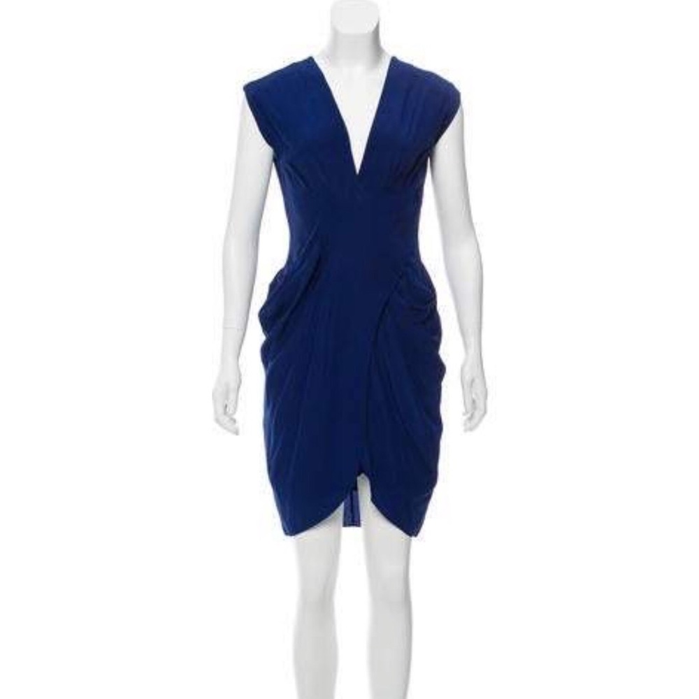 Navy silk draped dress
